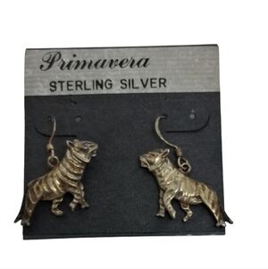 Primavera Vintage Sterling Silver Tiger Dangle Earrings (New on Card)